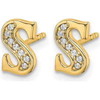 14K Yellow Gold Diamond Initial S Stud Earrings - 0.007 Carats Total Diamond Weight by Monteluci Fine Jewelry