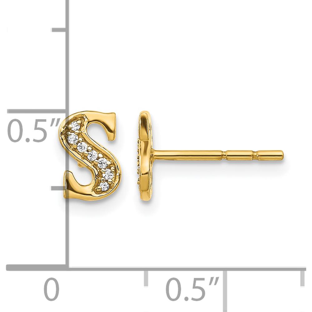 14K Yellow Gold Diamond Initial S Stud Earrings - 0.007 Carats Total Diamond Weight by Monteluci Fine Jewelry