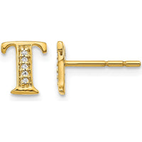 14K Yellow Gold Diamond Initial T Earrings - 0.03 Carats Total Diamond Weight by Monteluci Fine Jewelry
