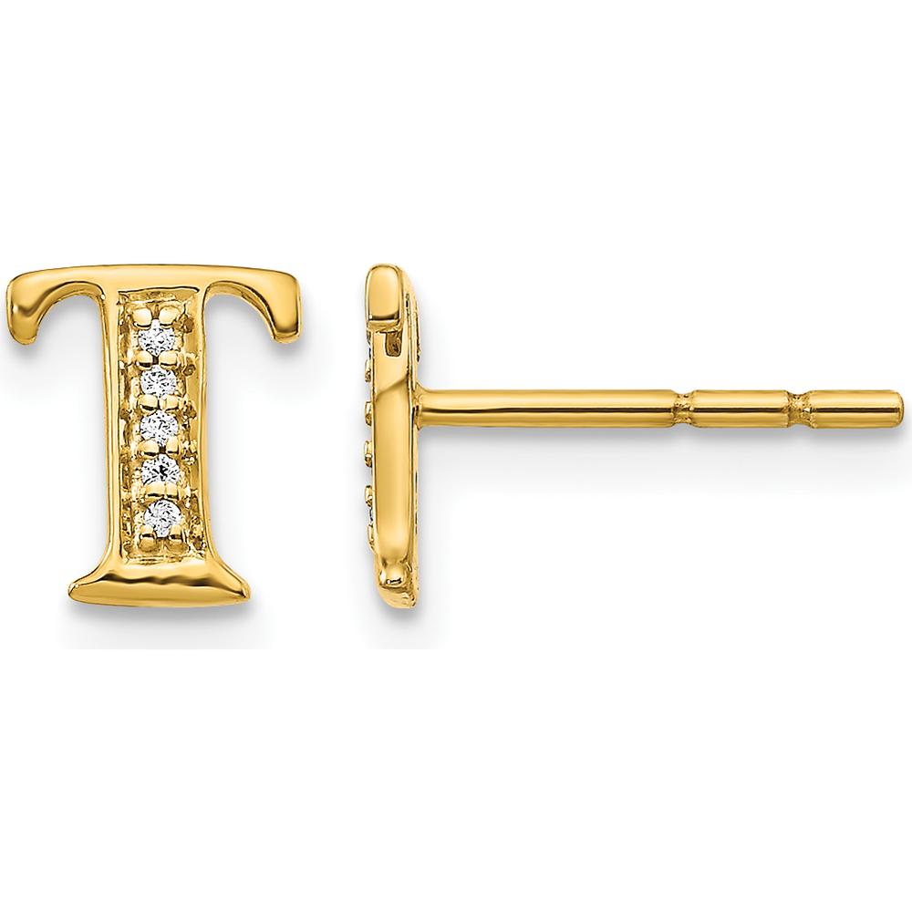 14K Yellow Gold Diamond Initial T Earrings - 0.03 Carats Total Diamond Weight by Monteluci Fine Jewelry