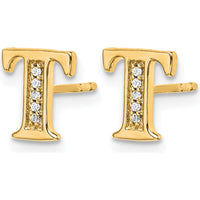14K Yellow Gold Diamond Initial T Earrings - 0.03 Carats Total Diamond Weight by Monteluci Fine Jewelry
