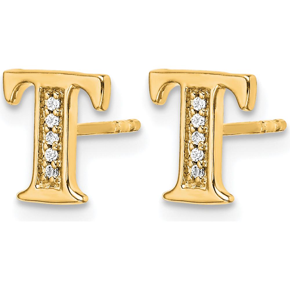14K Yellow Gold Diamond Initial T Earrings - 0.03 Carats Total Diamond Weight by Monteluci Fine Jewelry