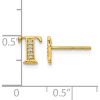 14K Yellow Gold Diamond Initial T Earrings - 0.03 Carats Total Diamond Weight by Monteluci Fine Jewelry