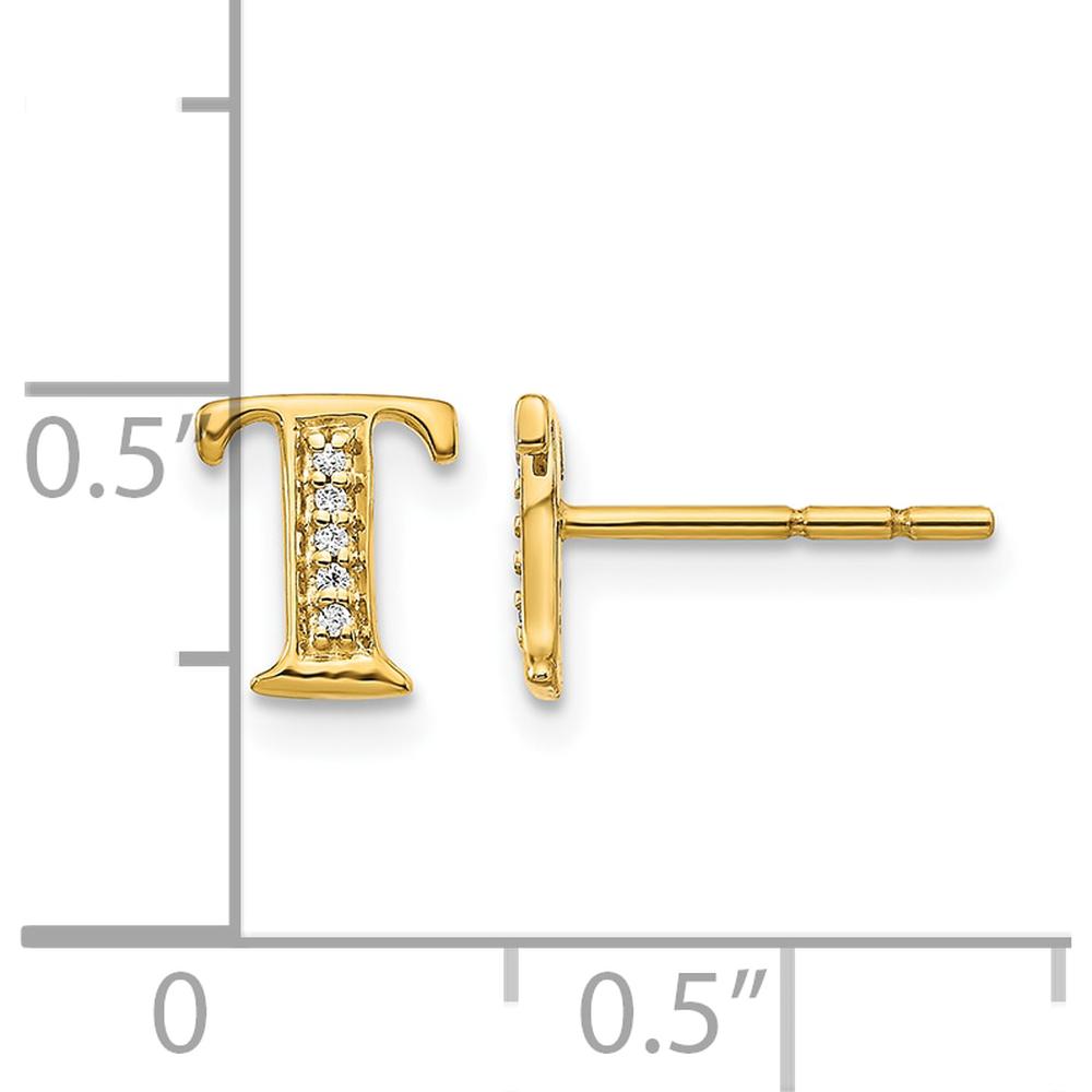 14K Yellow Gold Diamond Initial T Earrings - 0.03 Carats Total Diamond Weight by Monteluci Fine Jewelry