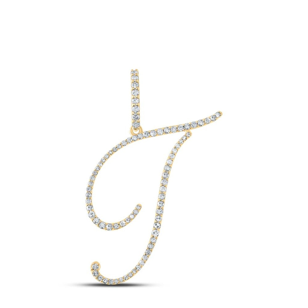 14K Yellow Gold Diamond Initial T Pendant - 3/8 Carat Total Diamond Weight