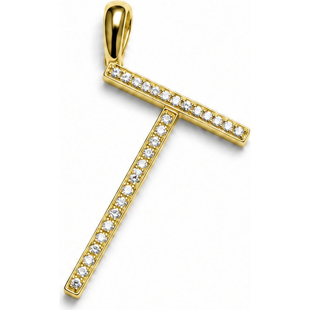 14K Yellow Gold Diamond Initial "T" Pendant with Milgrain Detail - 0.12 Carat Total Diamond Weight by Auriventus
