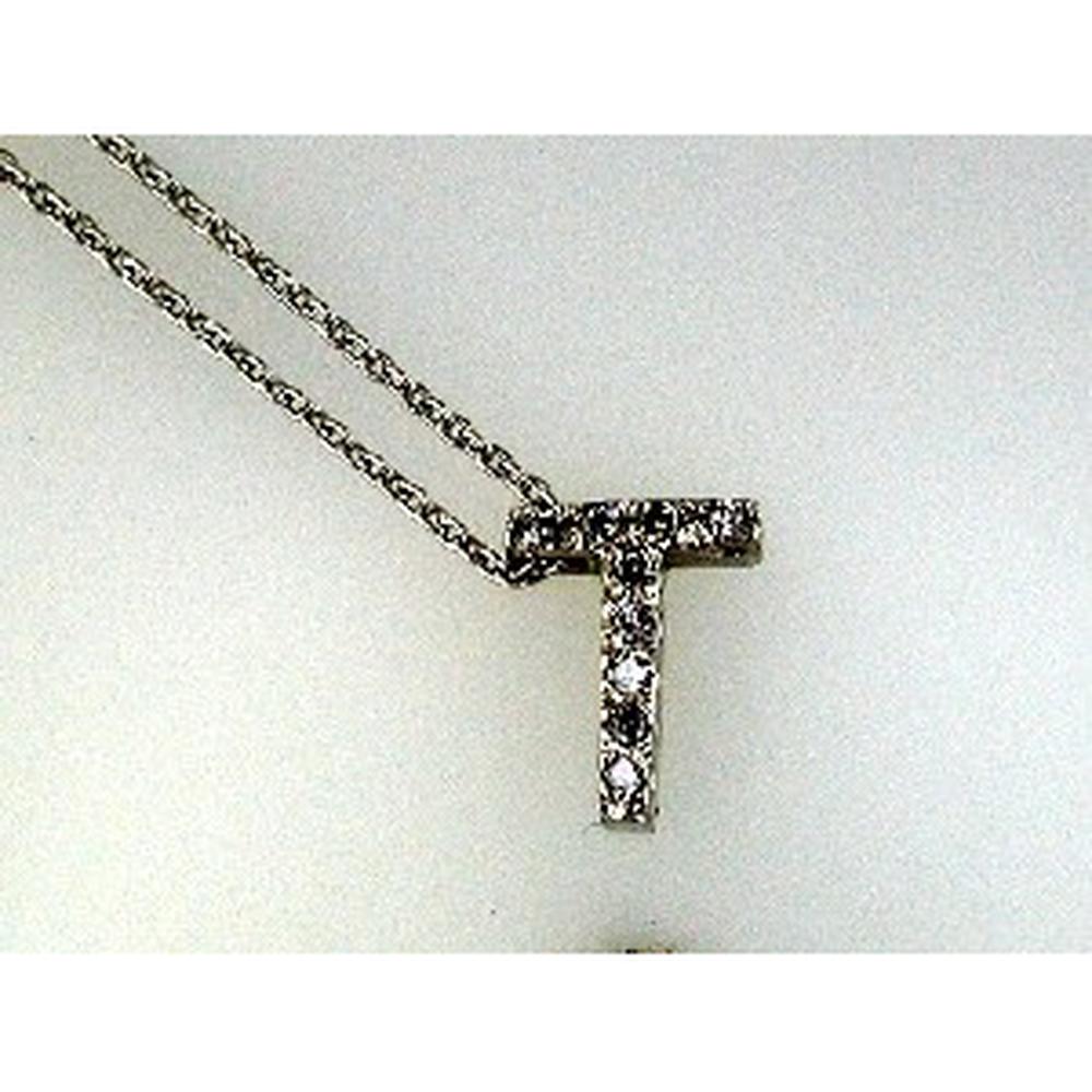 14K Yellow Gold Diamond Initial "T" Pendant with Pavé Set Round Diamonds - 0.08 Carat Total Diamond Weight - Royal Jewelry