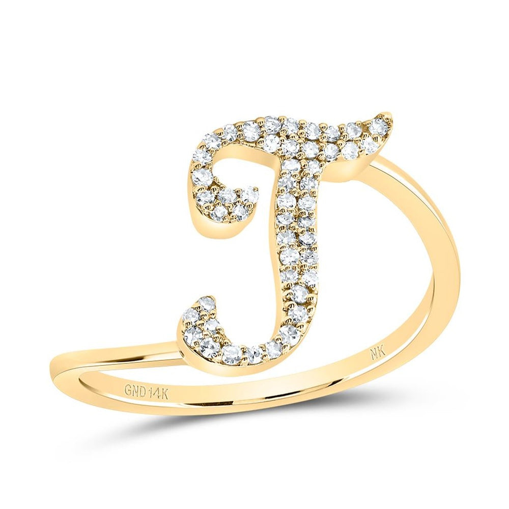 14K Yellow Gold Diamond Initial T Ring - 1/7 Carat Total Diamond Weight
