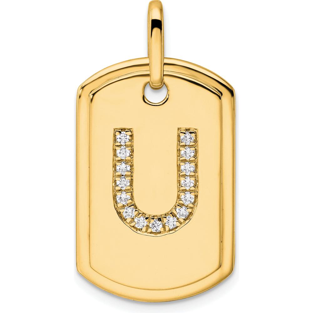 14K Yellow Gold Diamond Initial "U" Dog Tag Charm - Polished Finish with Sparkling Diamonds by Oro Pregiato