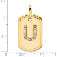 14K Yellow Gold Diamond Initial "U" Dog Tag Charm - Polished Finish with Sparkling Diamonds by Oro Pregiato