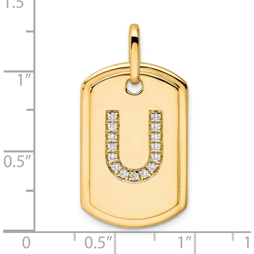14K Yellow Gold Diamond Initial "U" Dog Tag Charm - Polished Finish with Sparkling Diamonds by Oro Pregiato