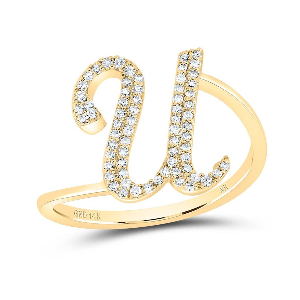 14K Yellow Gold Diamond Initial U Ring - 1/5 Carat Total Diamond Weight