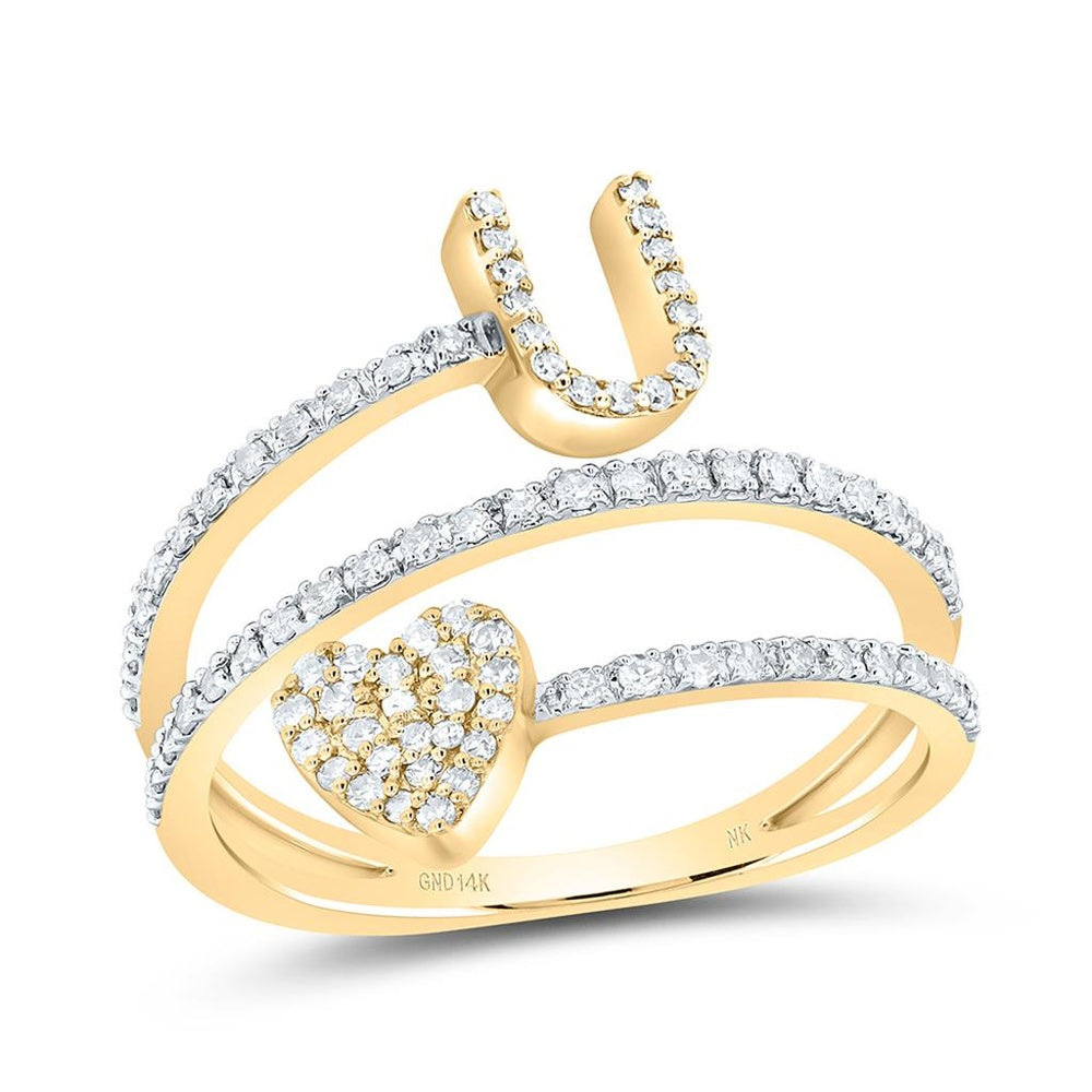 14K Yellow Gold Diamond Initial U Ring - 3/8 Carat Total Diamond Weight