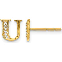14K Yellow Gold Diamond Initial U Stud Earrings - 0.003 Carats Total Diamond Weight by Monteluci Fine Jewelry