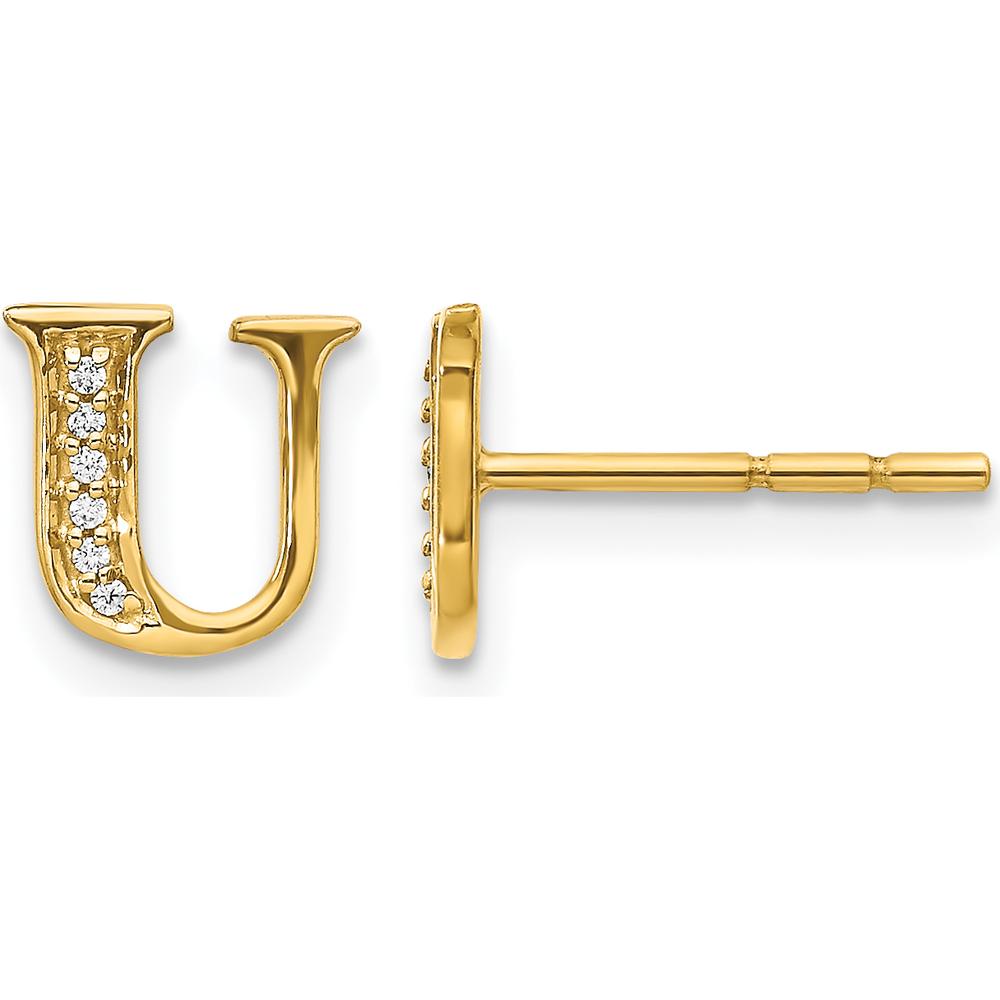 14K Yellow Gold Diamond Initial U Stud Earrings - 0.003 Carats Total Diamond Weight by Monteluci Fine Jewelry