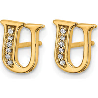 14K Yellow Gold Diamond Initial U Stud Earrings - 0.003 Carats Total Diamond Weight by Monteluci Fine Jewelry