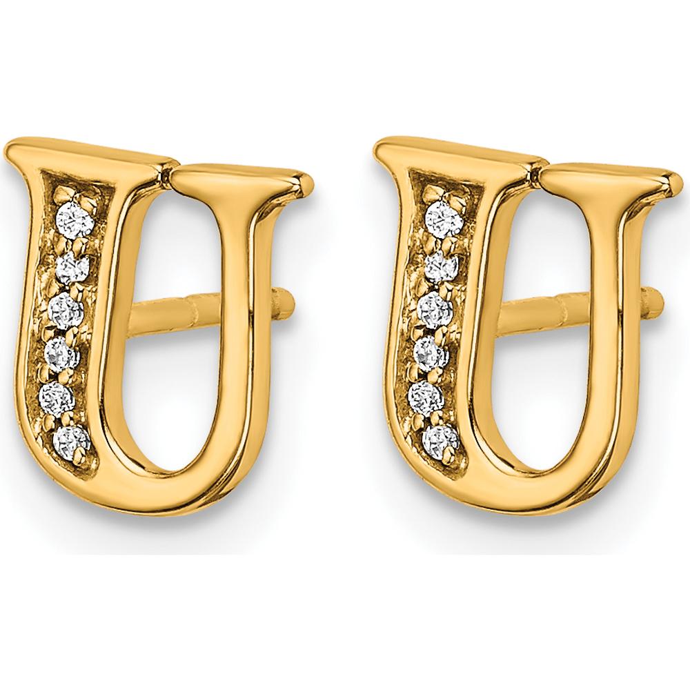 14K Yellow Gold Diamond Initial U Stud Earrings - 0.003 Carats Total Diamond Weight by Monteluci Fine Jewelry