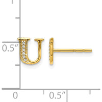 14K Yellow Gold Diamond Initial U Stud Earrings - 0.003 Carats Total Diamond Weight by Monteluci Fine Jewelry