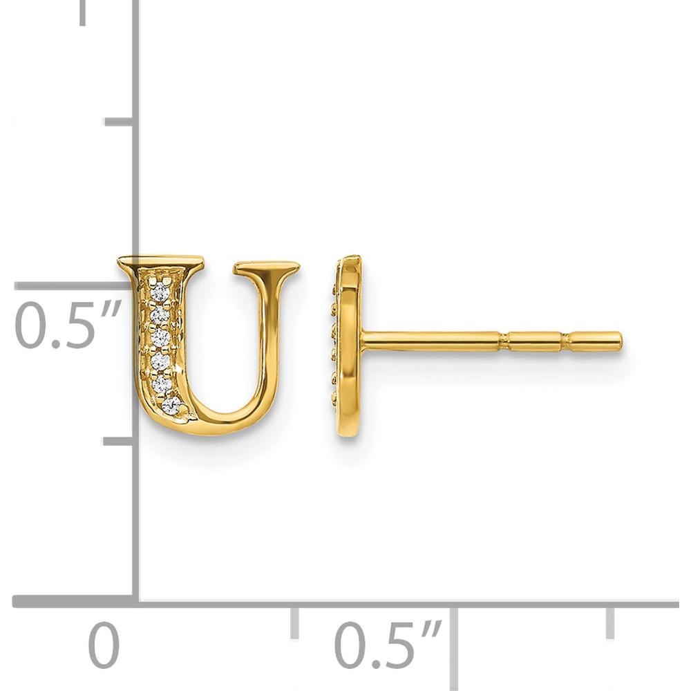 14K Yellow Gold Diamond Initial U Stud Earrings - 0.003 Carats Total Diamond Weight by Monteluci Fine Jewelry