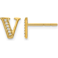 14K Yellow Gold Diamond Initial V Earrings with Round Diamonds - 0.048 Carats Total Diamond Weight by Monteluci Fine Jewelry