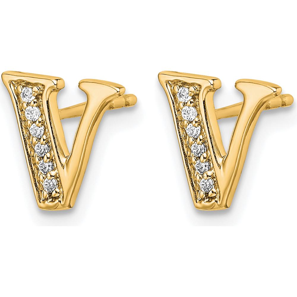 14K Yellow Gold Diamond Initial V Earrings with Round Diamonds - 0.048 Carats Total Diamond Weight by Monteluci Fine Jewelry