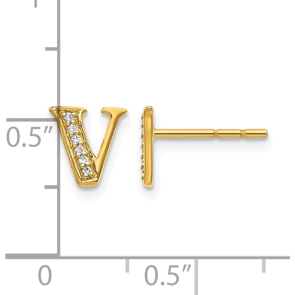 14K Yellow Gold Diamond Initial V Earrings with Round Diamonds - 0.048 Carats Total Diamond Weight by Monteluci Fine Jewelry