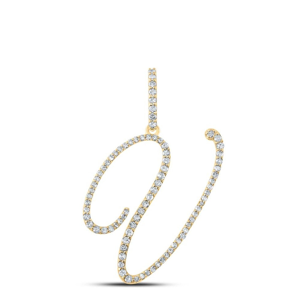 14K Yellow Gold Diamond Initial V Pendant - 1/2 Carat Total Diamond Weight