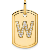 14K Yellow Gold Diamond Initial W Dog Tag Charm - Personalized Pendant with Diamonds by Oro Pregiato