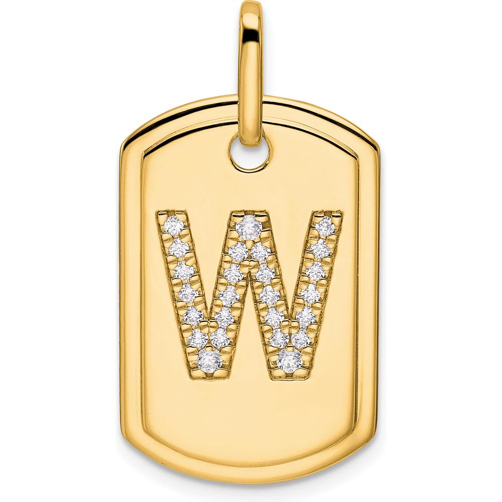 14K Yellow Gold Diamond Initial W Dog Tag Charm - Personalized Pendant with Diamonds by Oro Pregiato
