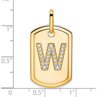 14K Yellow Gold Diamond Initial W Dog Tag Charm - Personalized Pendant with Diamonds by Oro Pregiato