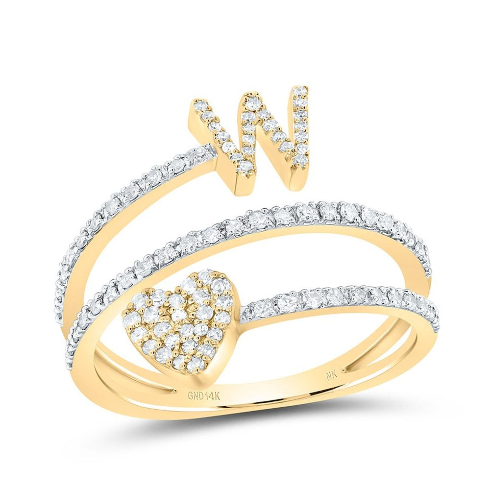 14K Yellow Gold Diamond Initial W Ring - 3/8 Carat Total Diamond Weight