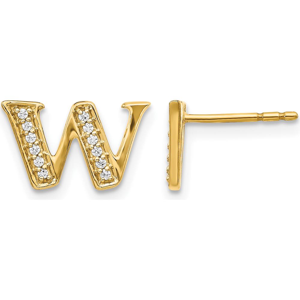 14K Yellow Gold Diamond Initial W Stud Earrings - 0.096 Carats Total Diamond Weight by Monteluci Fine Jewelry