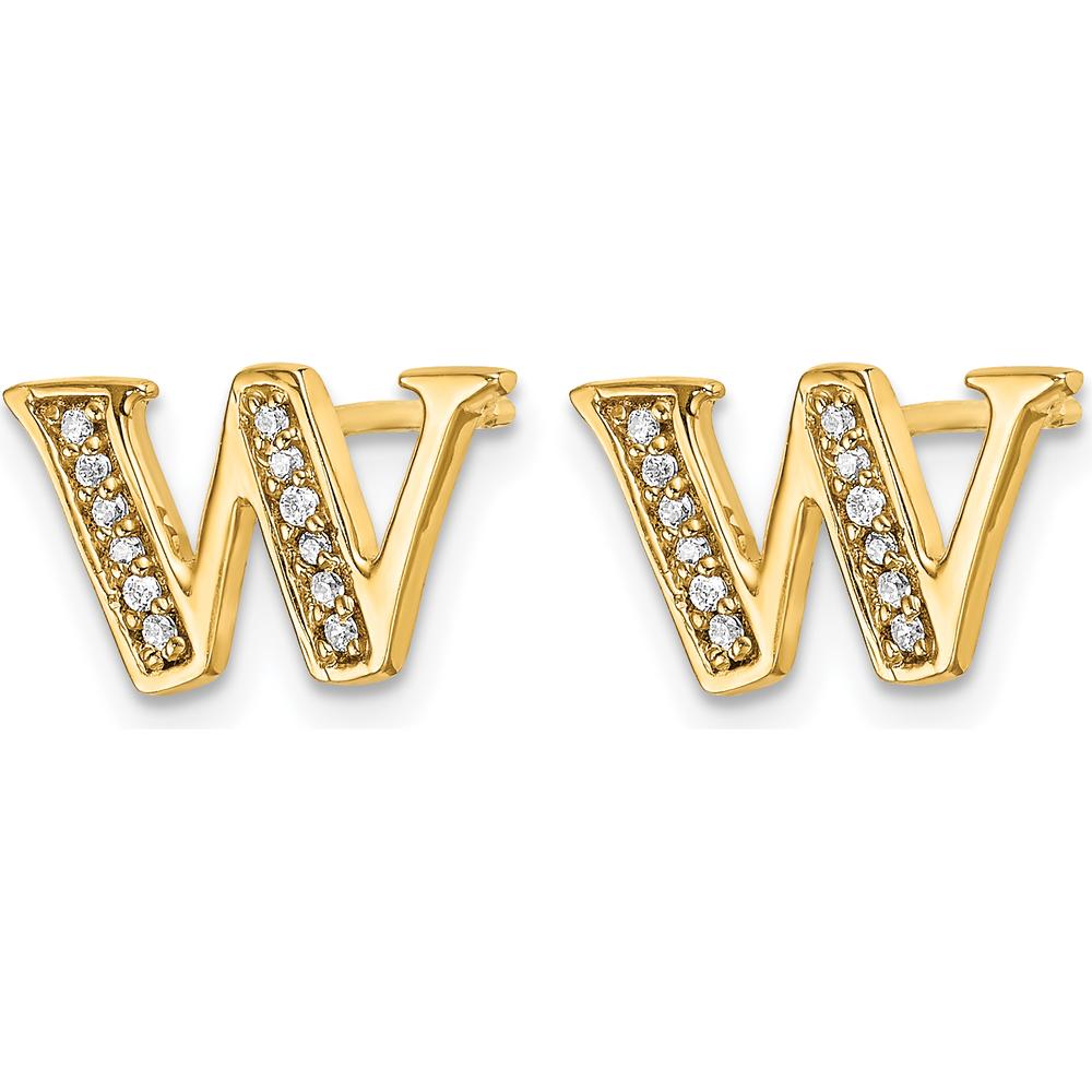 14K Yellow Gold Diamond Initial W Stud Earrings - 0.096 Carats Total Diamond Weight by Monteluci Fine Jewelry