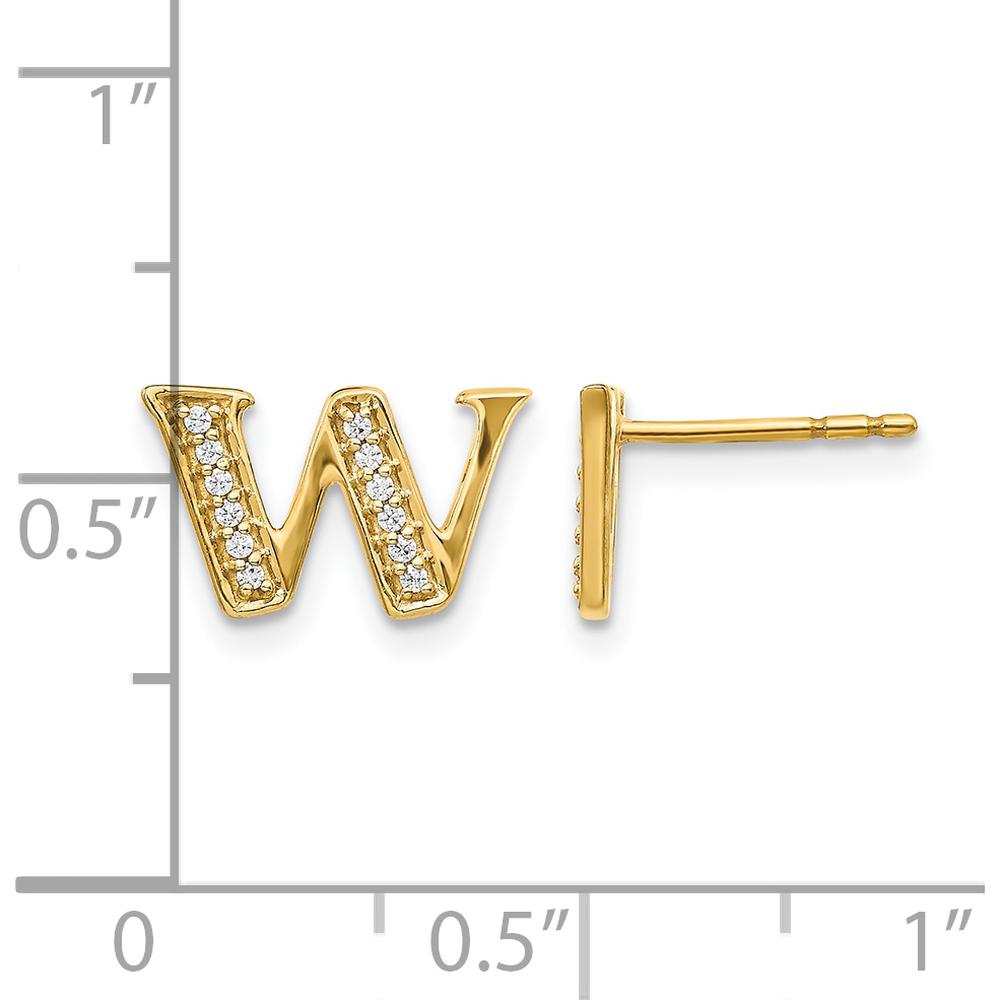 14K Yellow Gold Diamond Initial W Stud Earrings - 0.096 Carats Total Diamond Weight by Monteluci Fine Jewelry