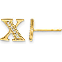 14K Yellow Gold Diamond Initial "X" Earrings with 14 Round Diamonds - 0.042 Carats Total Diamond Weight by Monteluci Fine Jewelry