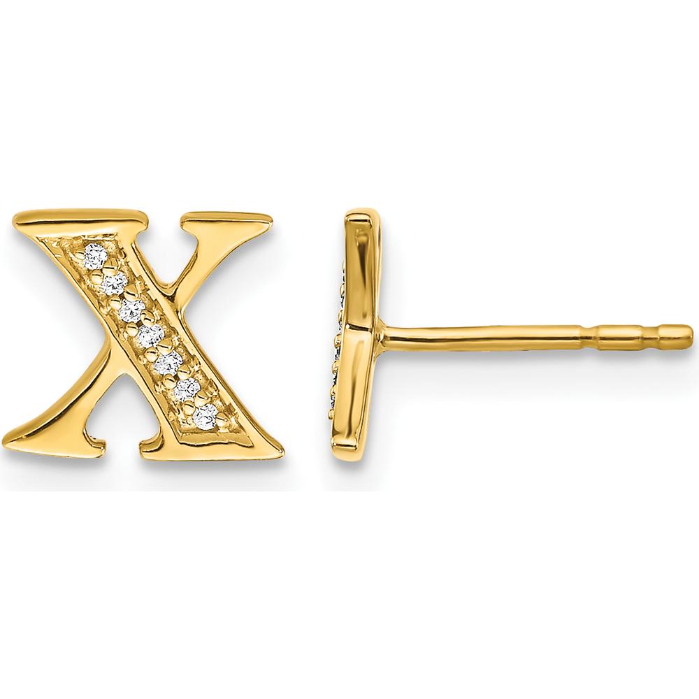 14K Yellow Gold Diamond Initial "X" Earrings with 14 Round Diamonds - 0.042 Carats Total Diamond Weight by Monteluci Fine Jewelry