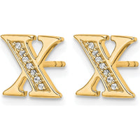 14K Yellow Gold Diamond Initial "X" Earrings with 14 Round Diamonds - 0.042 Carats Total Diamond Weight by Monteluci Fine Jewelry