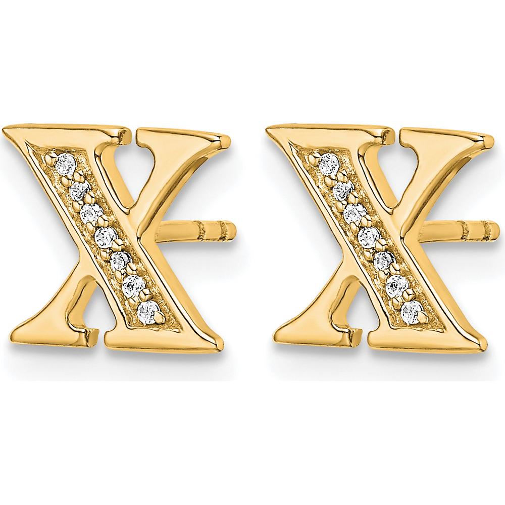 14K Yellow Gold Diamond Initial "X" Earrings with 14 Round Diamonds - 0.042 Carats Total Diamond Weight by Monteluci Fine Jewelry