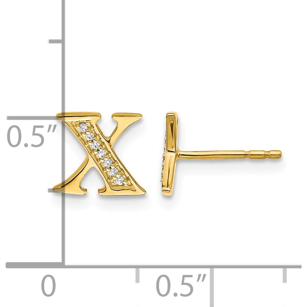 14K Yellow Gold Diamond Initial "X" Earrings with 14 Round Diamonds - 0.042 Carats Total Diamond Weight by Monteluci Fine Jewelry
