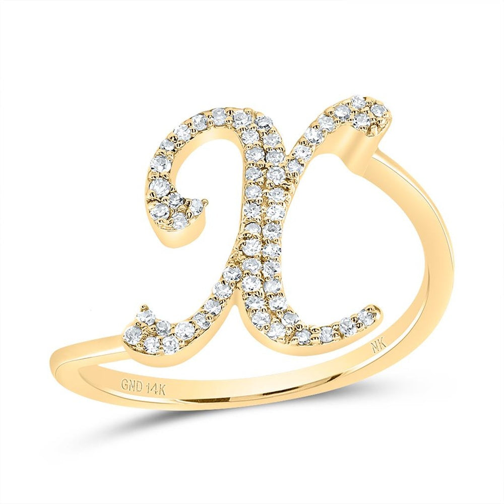 14K Yellow Gold Diamond Initial X Ring - 1/5 Carat Total Diamond Weight