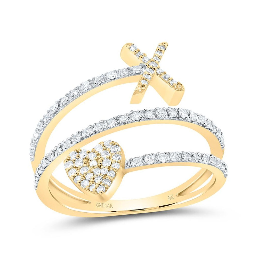 14K Yellow Gold Diamond Initial X Ring - 3/8 Carat Total Diamond Weight