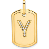 14K Yellow Gold Diamond Initial 'Y' Dog Tag Charm by Oro Pregiato