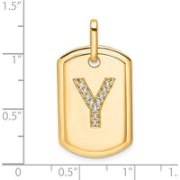 14K Yellow Gold Diamond Initial 'Y' Dog Tag Charm by Oro Pregiato