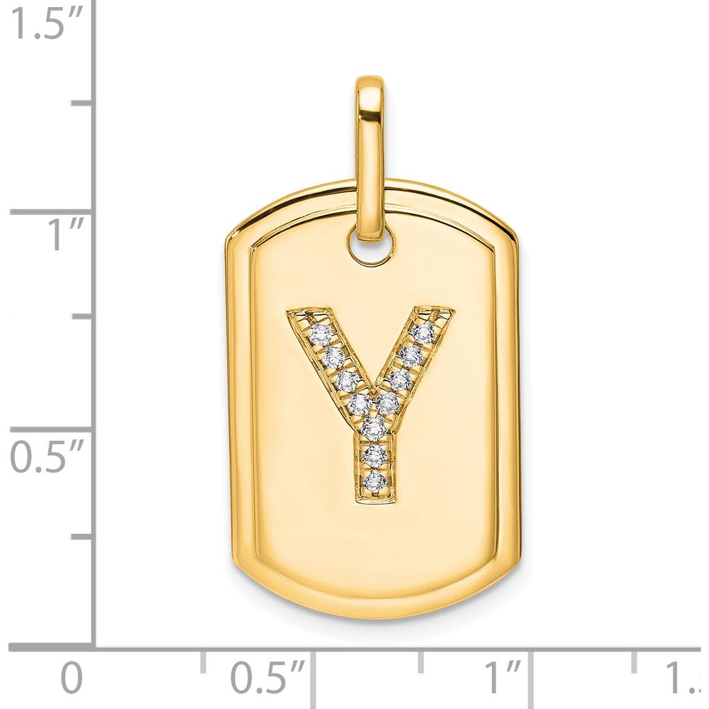 14K Yellow Gold Diamond Initial 'Y' Dog Tag Charm by Oro Pregiato