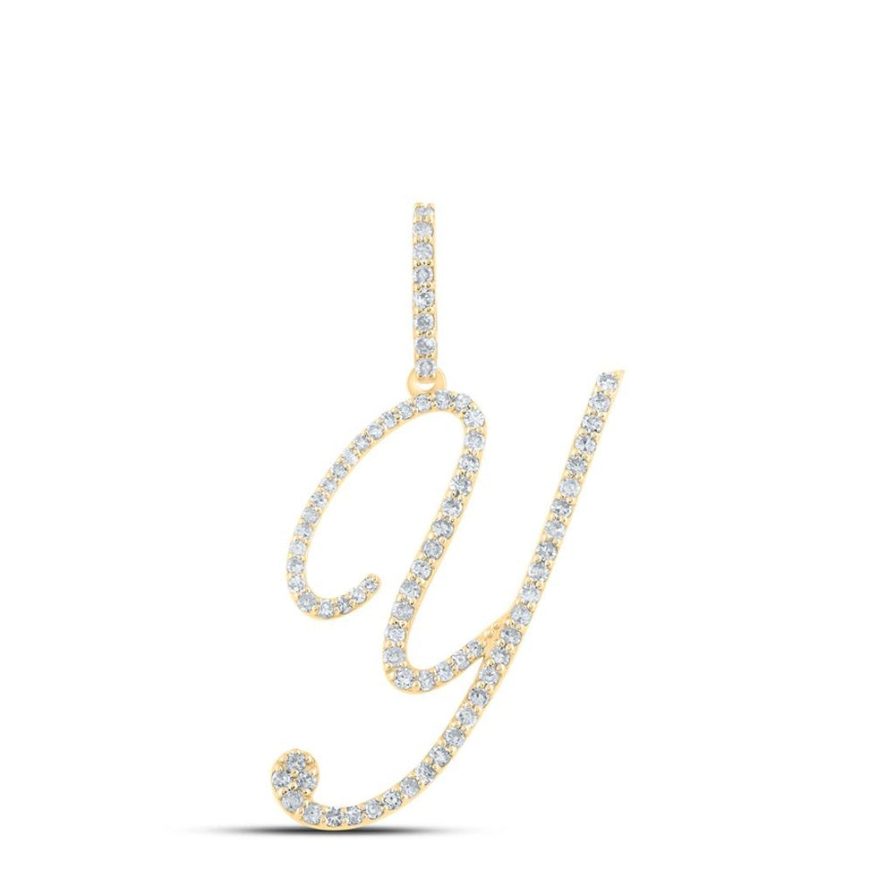 14K Yellow Gold Diamond Initial Y Pendant - 1/2 Carat Total Diamond Weight