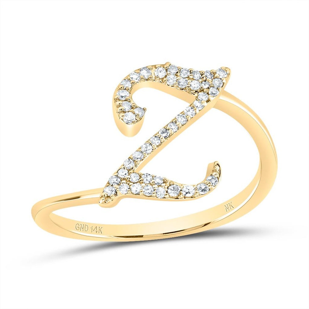 14K Yellow Gold Diamond Initial Z Ring - 1/8 Carat Total Diamond Weight