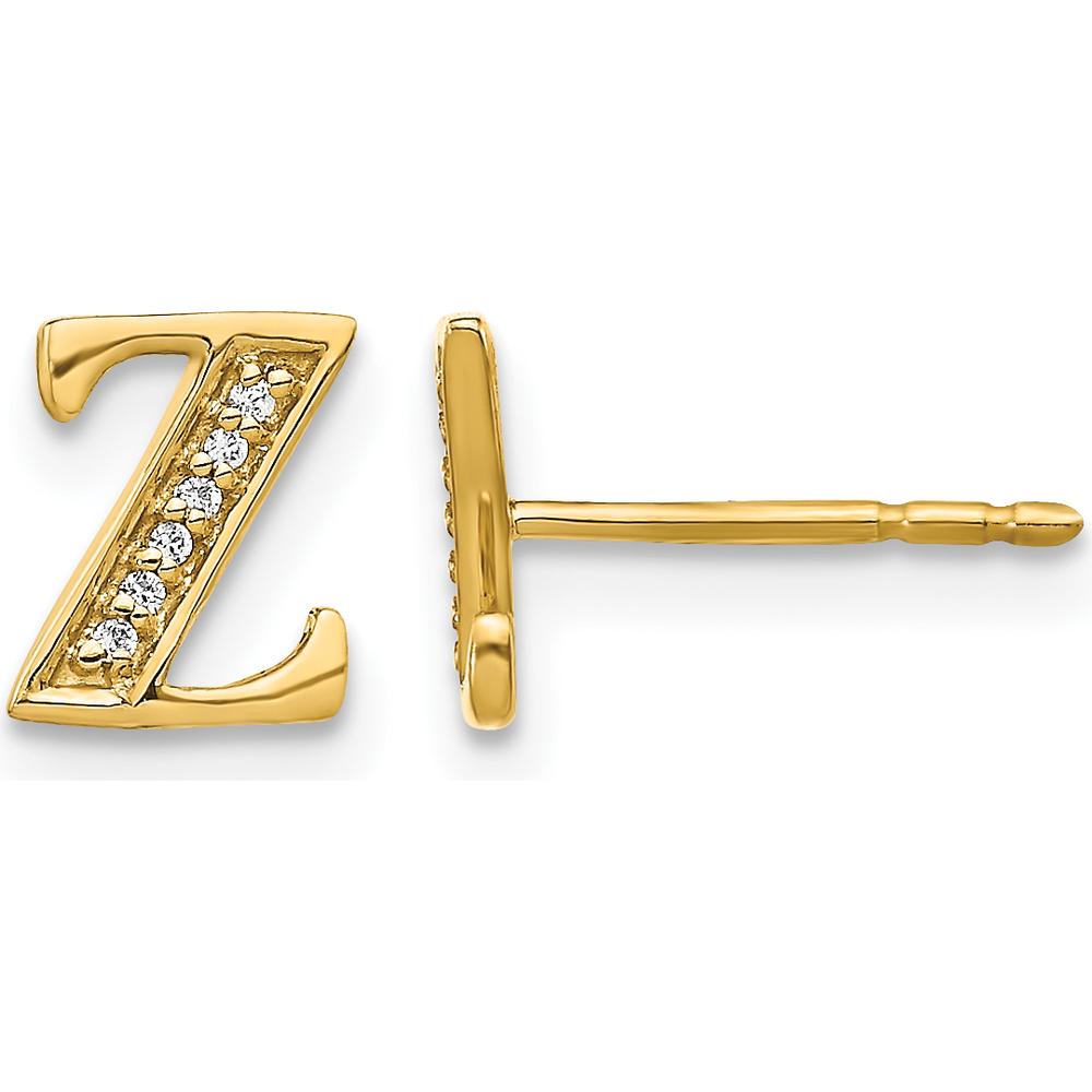 14K Yellow Gold Diamond Initial Z Stud Earrings - 0.036 Carats Total Diamond Weight by Monteluci Fine Jewelry
