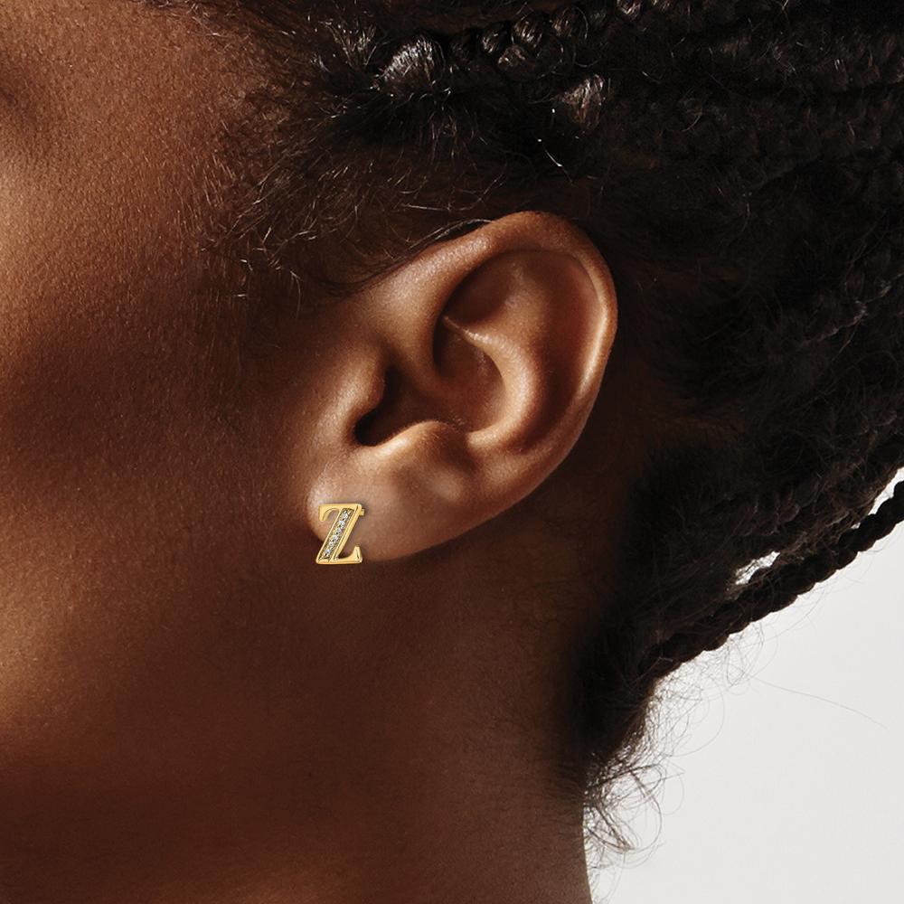 14K Yellow Gold Diamond Initial Z Stud Earrings - 0.036 Carats Total Diamond Weight by Monteluci Fine Jewelry