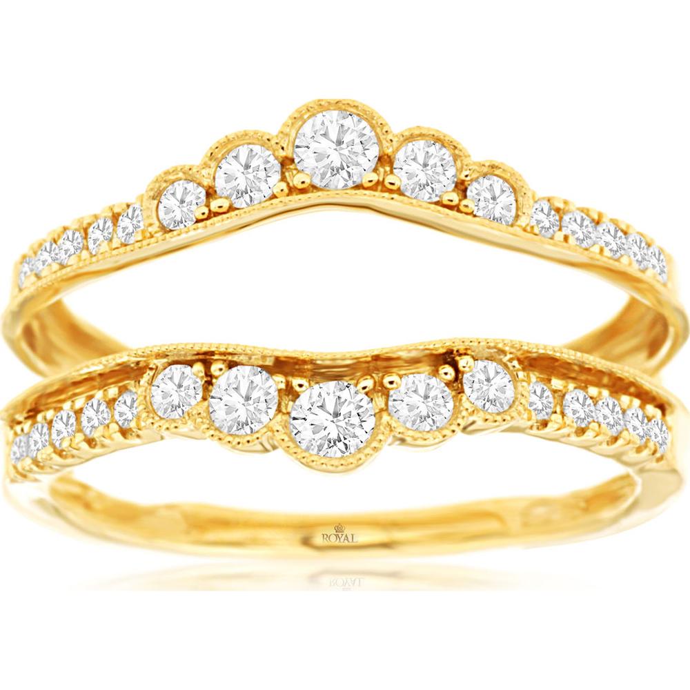 14K Yellow Gold Diamond Insert Ring Enhancer with Contoured Bands and Round Cut Diamonds - 0.50 Carat Total Diamond Weight - Royal Jewelry
