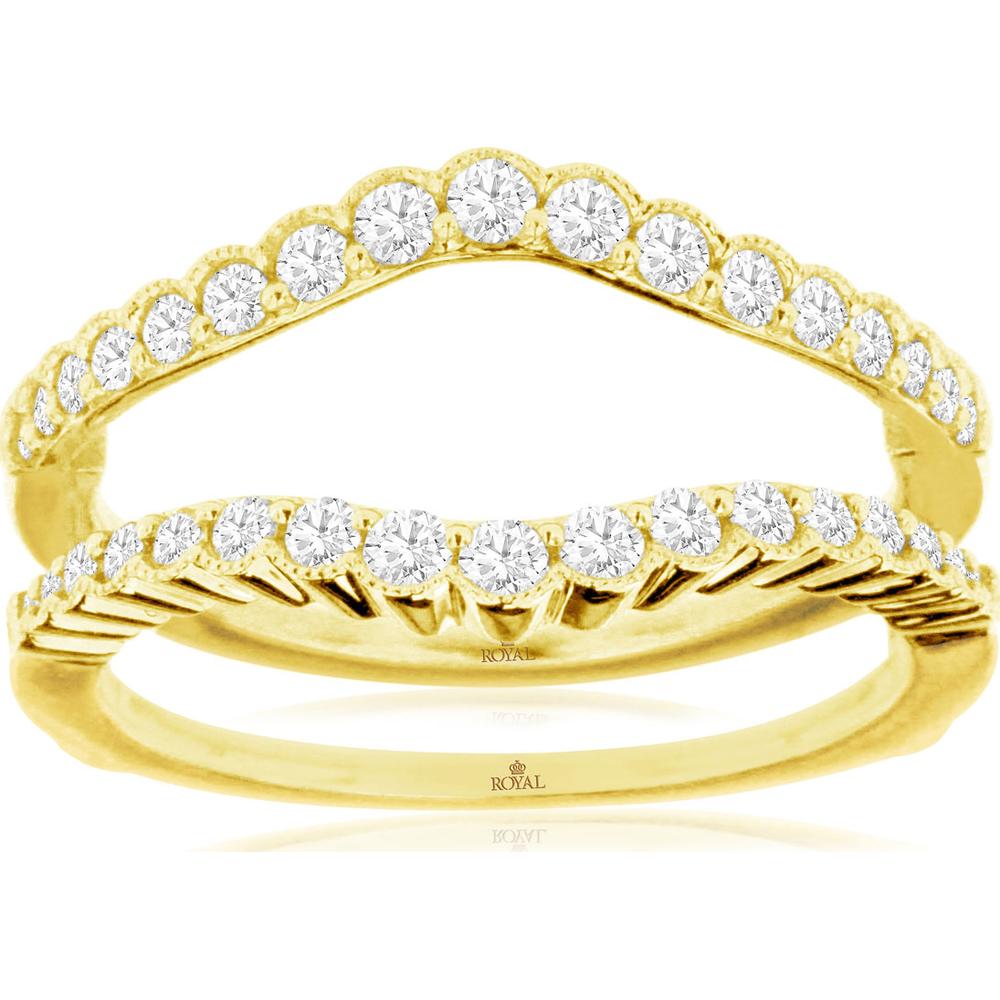 14K Yellow Gold Diamond Insert Ring with Contoured Milgrain Edge and Round Brilliant Cut Diamonds - 0.50 Carat Total Diamond Weight - Royal Jewelry